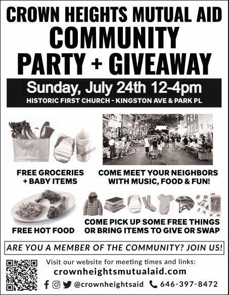 A poster advertising a community party and giveaway.
