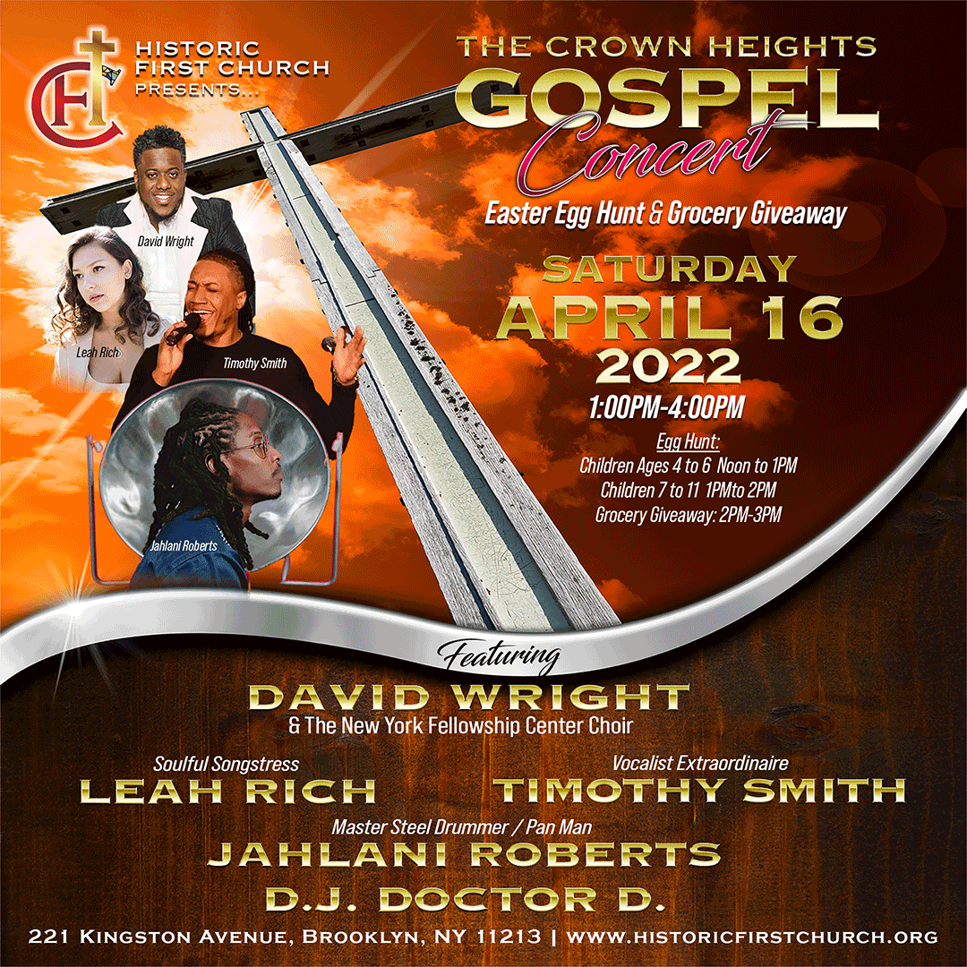 A poster for the gospel concert featuring david wright, leah rich and timothy smith.